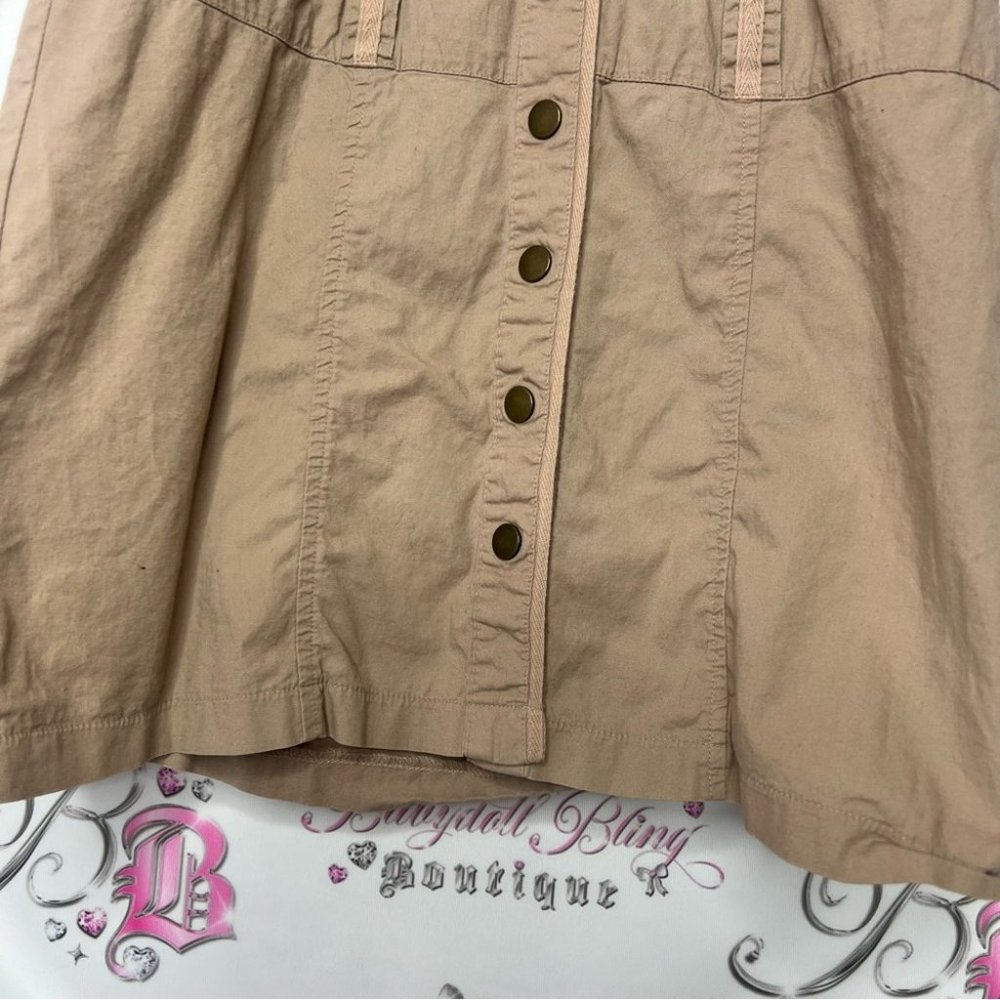 Seduction dress cargo style belt buckle loops snap closure buttons tan military - Picture 3 of 5